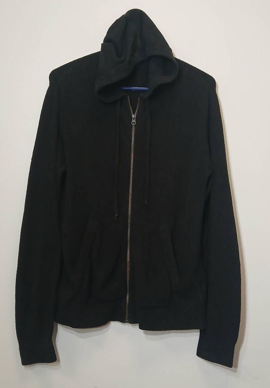 Club Monaco mens small full zip sweater cotton black with hoodie Italian yarn